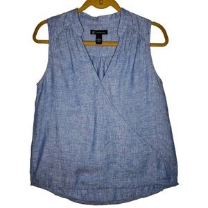 International Concepts Women's Blue Faux Wrap Sleeveless Top 100% Linen | Size 6